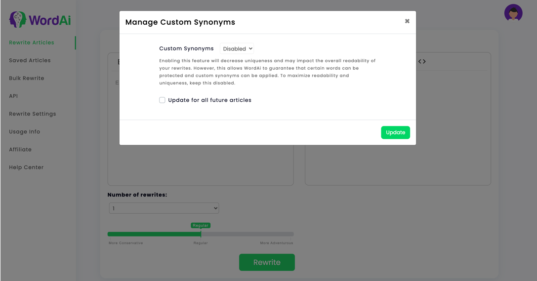 Custom Synonyms WordAi