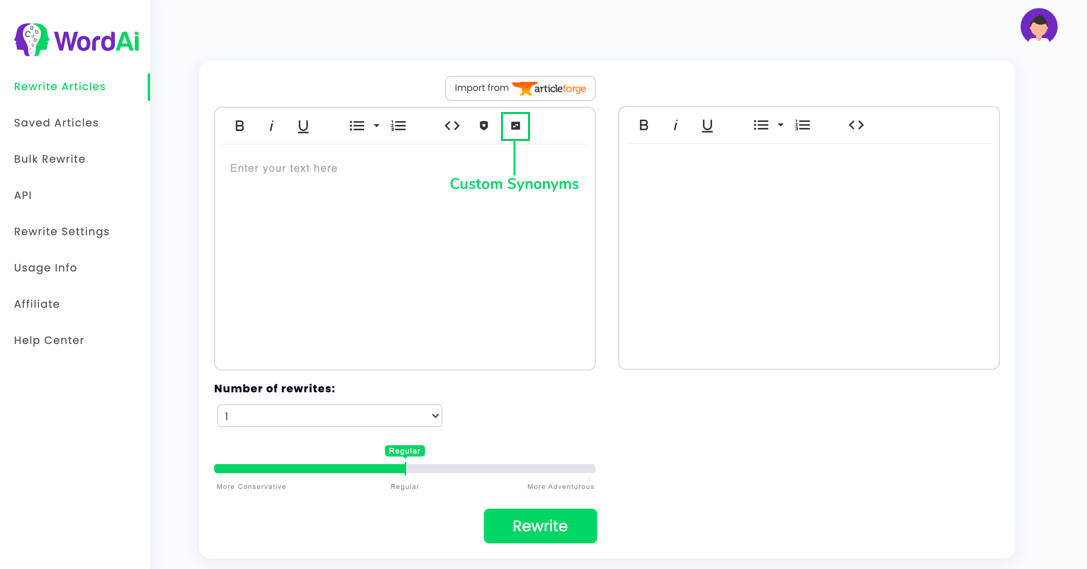 Custom Synonyms WordAi